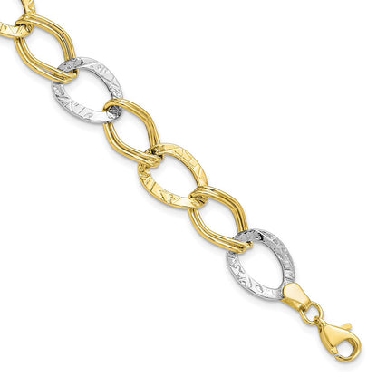 Leslie's 10K Two-tone Polished and Textured Link Bracelet