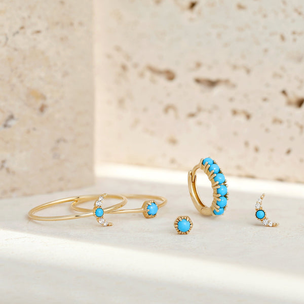 NORA | Turquoise & White Sapphire Crescent Moon Ring