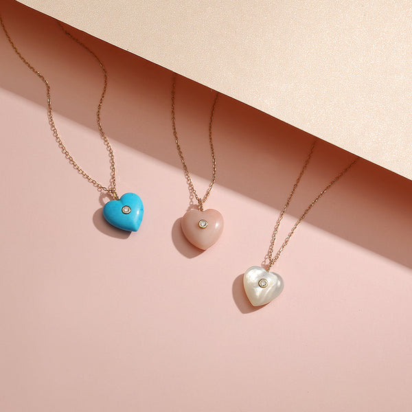 DOLLY | Mother of Pearl & Diamond Reversible Heart Necklace