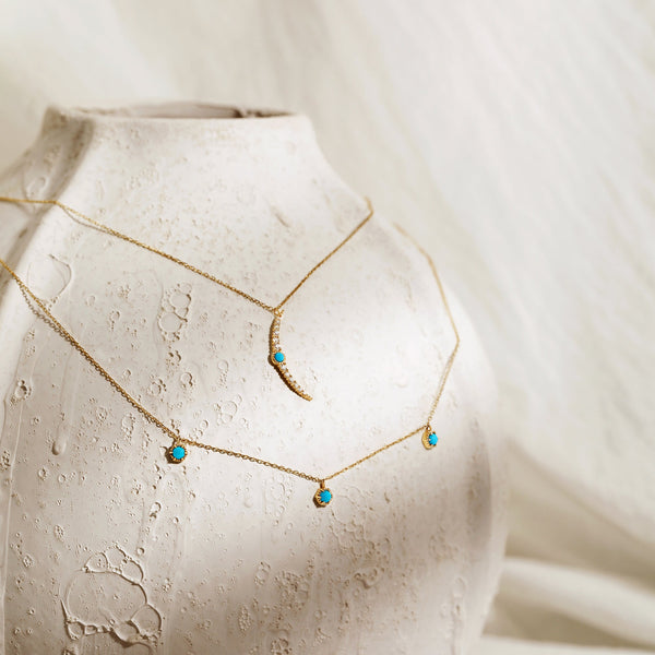 NORA | Turquoise & White Sapphire Crescent Moon Necklace