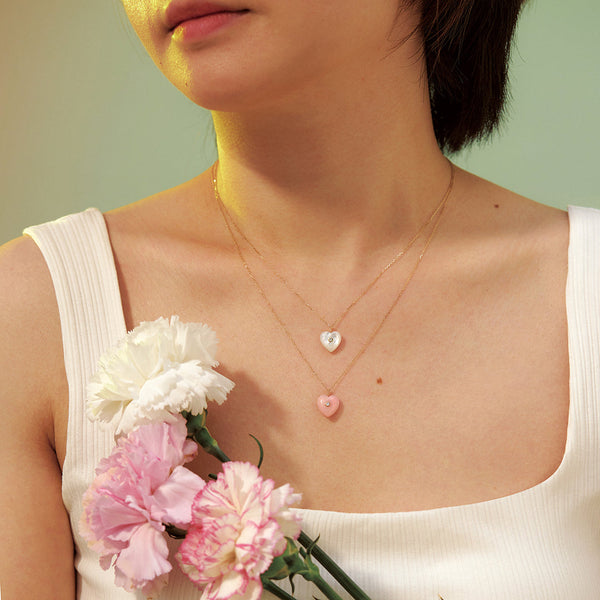 DOLLY | Mother of Pearl & Diamond Reversible Heart Necklace