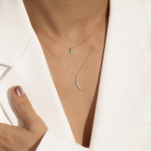 NORA | Turquoise & White Sapphire Crescent Moon Necklace