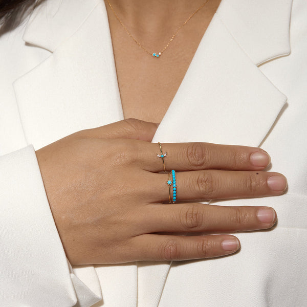 NORA | Turquoise & White Sapphire Crescent Moon Ring