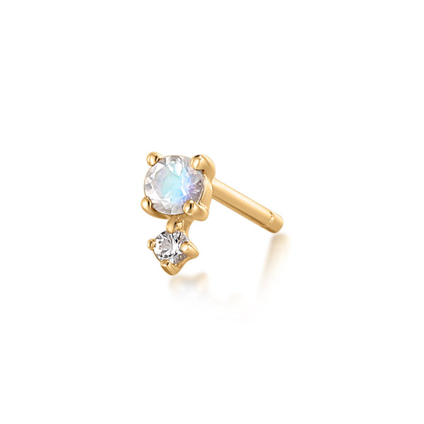 JUNE | Moonstone and White Sapphire Stud Earring