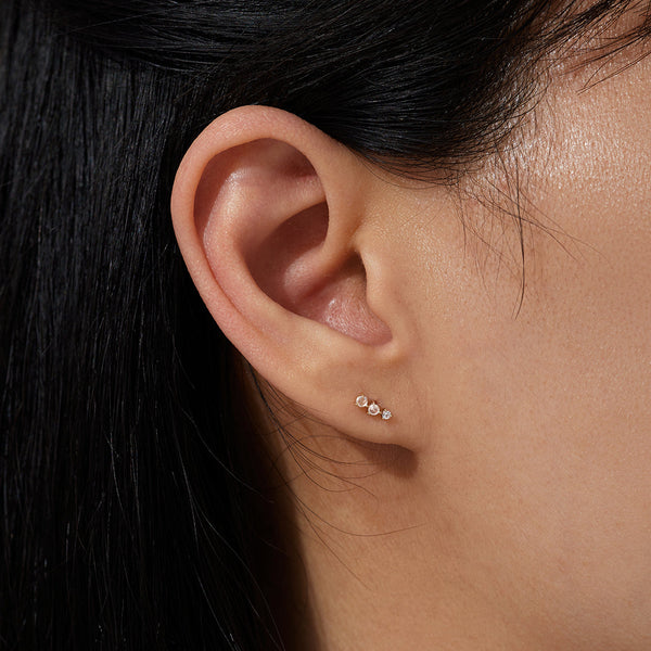 CLARA | Rose Cut Triple White Sapphire Stud Earring