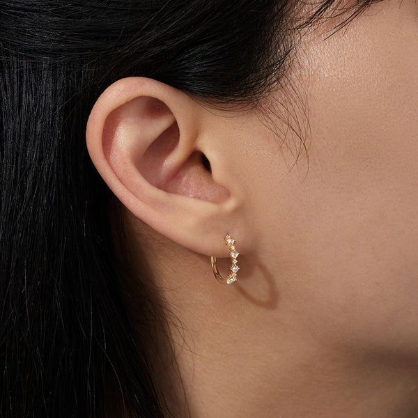 AUDREY | Rose Cut White Sapphire Single Huggie Hoop