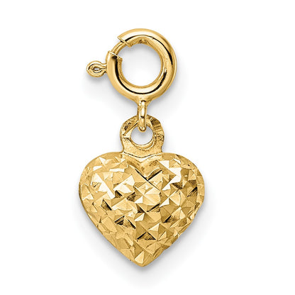 14K D/C Heart w/ Spring Ring Clasp Charm