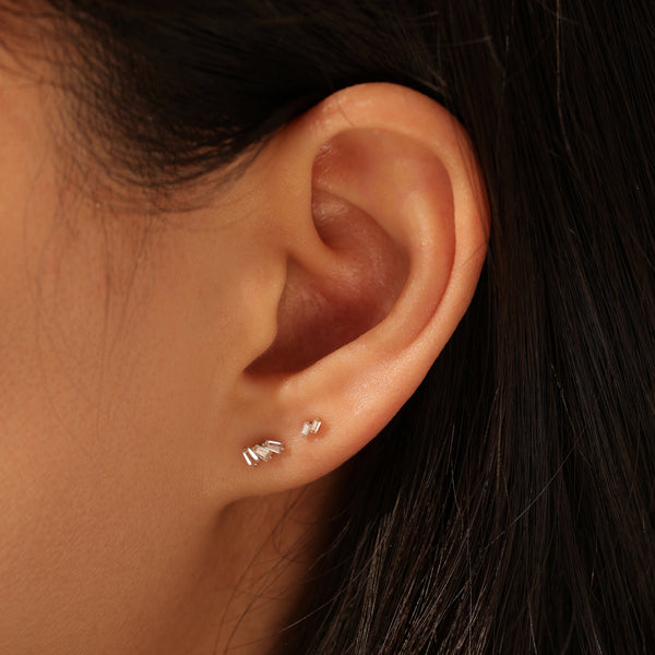MONA | Baguette Trio White Sapphire Stud