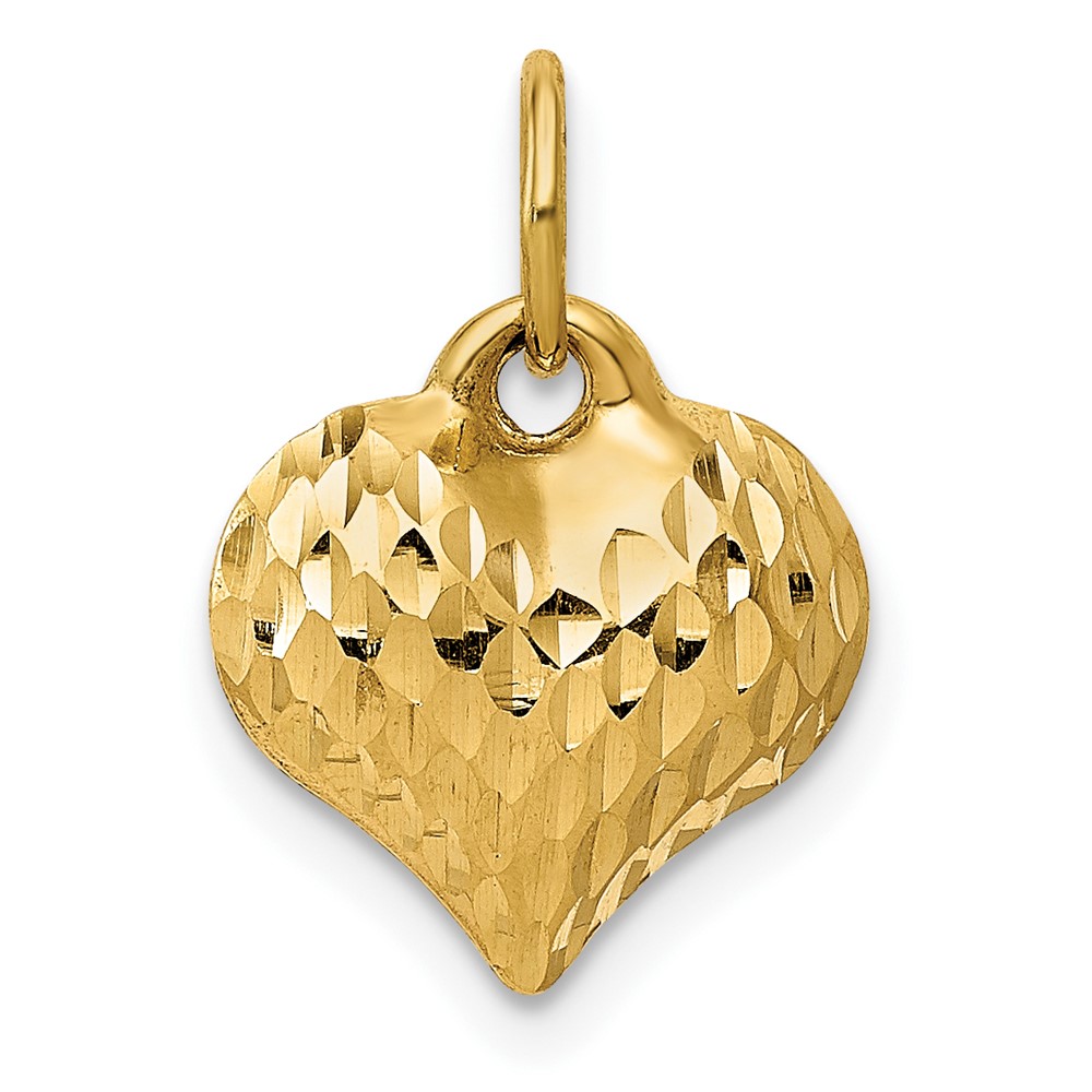 14K Polished and Textured 3-D Heart Pendant
