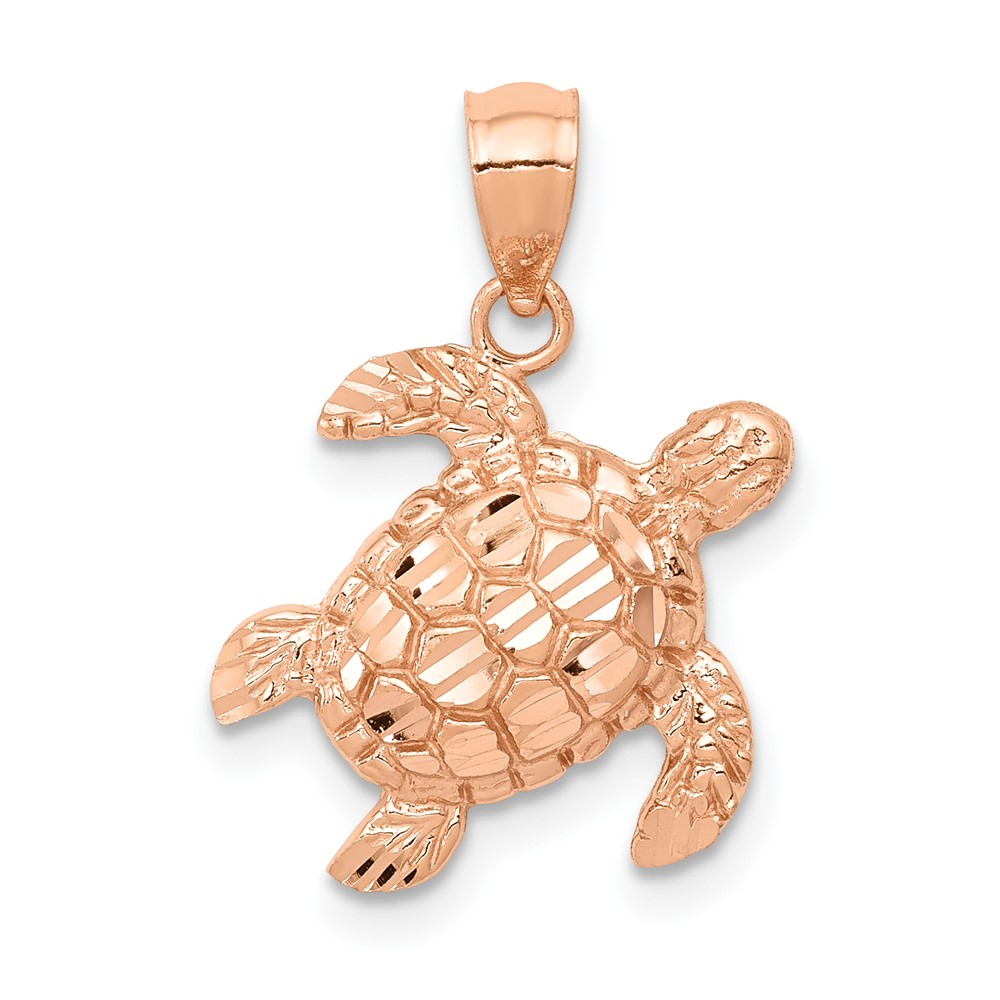 14k Rose Gold Diamond Cut Turtle Pendant