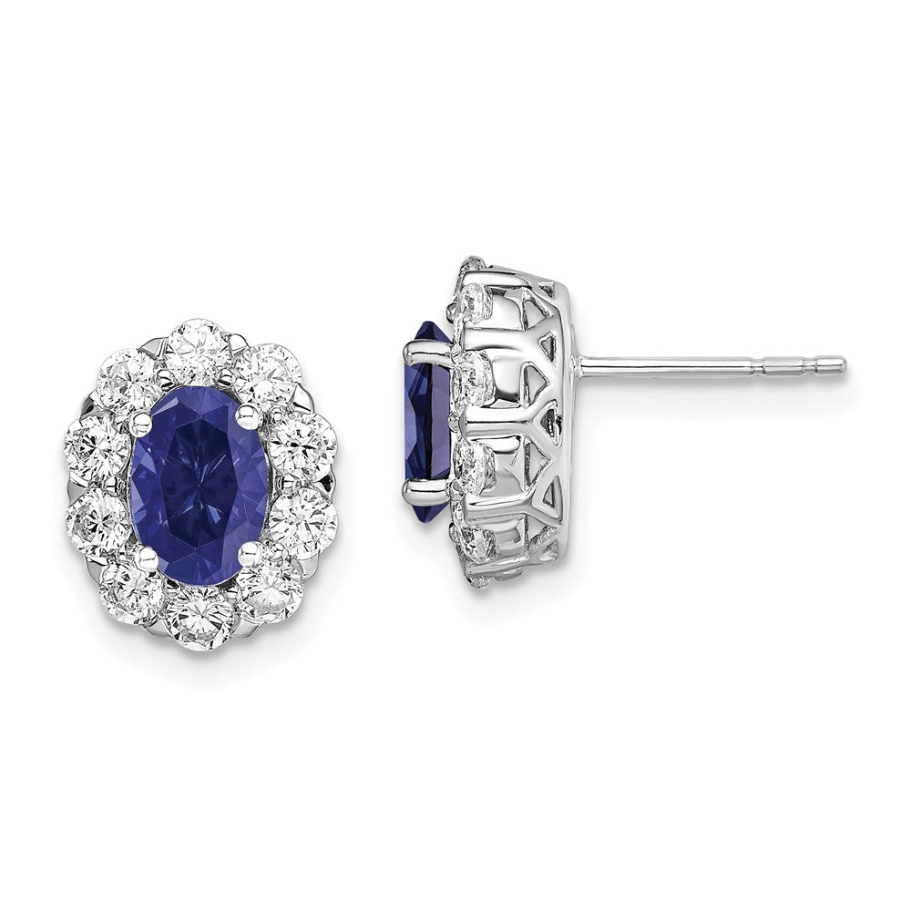 14K White Gold Lab Grown Diamond and Cr Oval Blue Sapphire Fashion Earrings