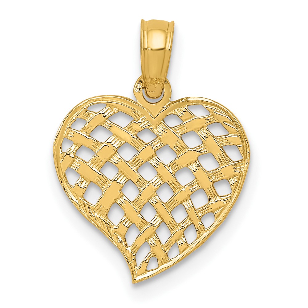 14K Polished Basket Weave Pattern Heart Pendant