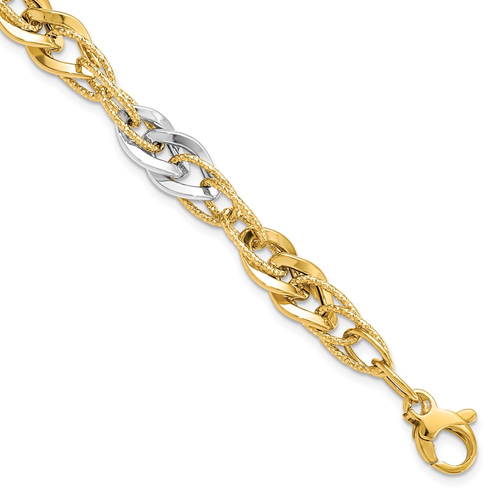 Leslie's 14K Two-tone Polished & Textured Link Bracelet