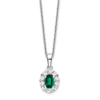 14K White Gold Lab Grown Diamond & Cr Oval Emerald Pendant Necklace