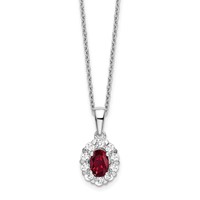 14K White Gold Lab Grown Diamond & Cr Oval Ruby Pendant Necklace