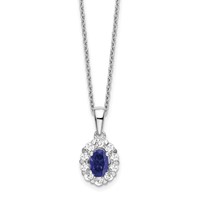 14K White Gold Lab Grown Diamond & Cr Oval Blue Sapphire Pendant Necklace