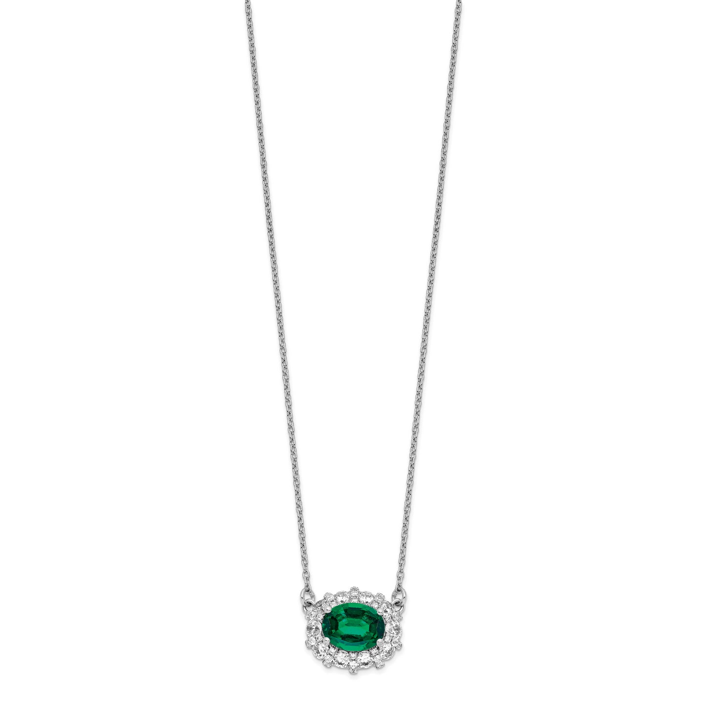 14K White Gold Lab Grown Dia. SI1/SI2, G H I, Lab Created Emerald Necklace