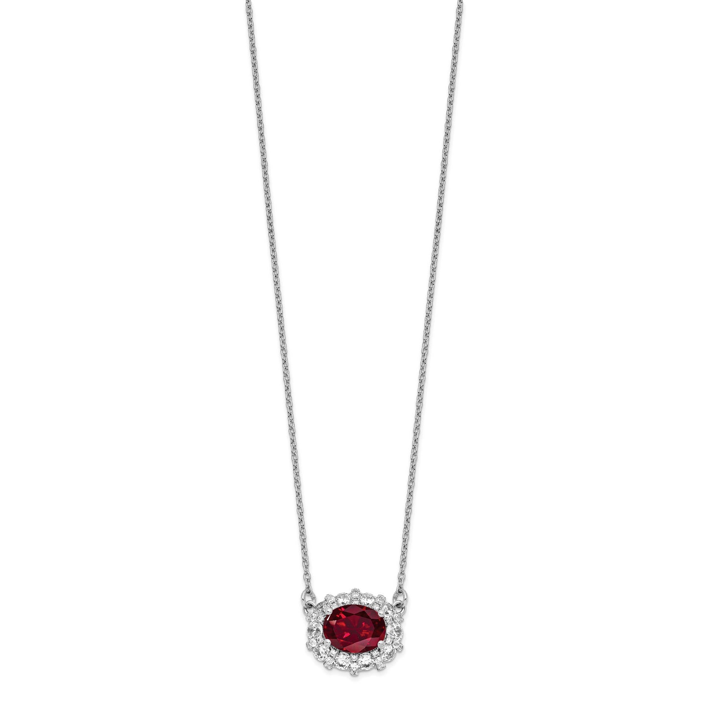 14K White Gold Lab Grown Dia. SI1/SI2, G H I, Lab Created Ruby Necklace