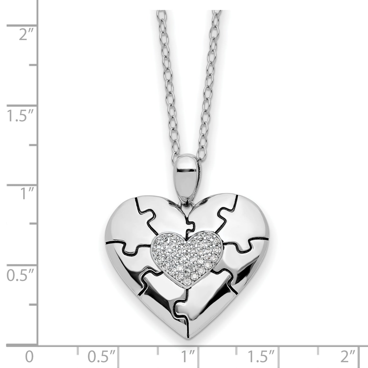 Sterling Silver CZ Antiqued Love You To Pieces 18in Necklace