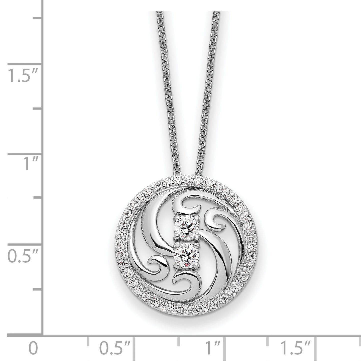 Sterling Silver CZ Through The Years Swirl Circle 18in Necklace