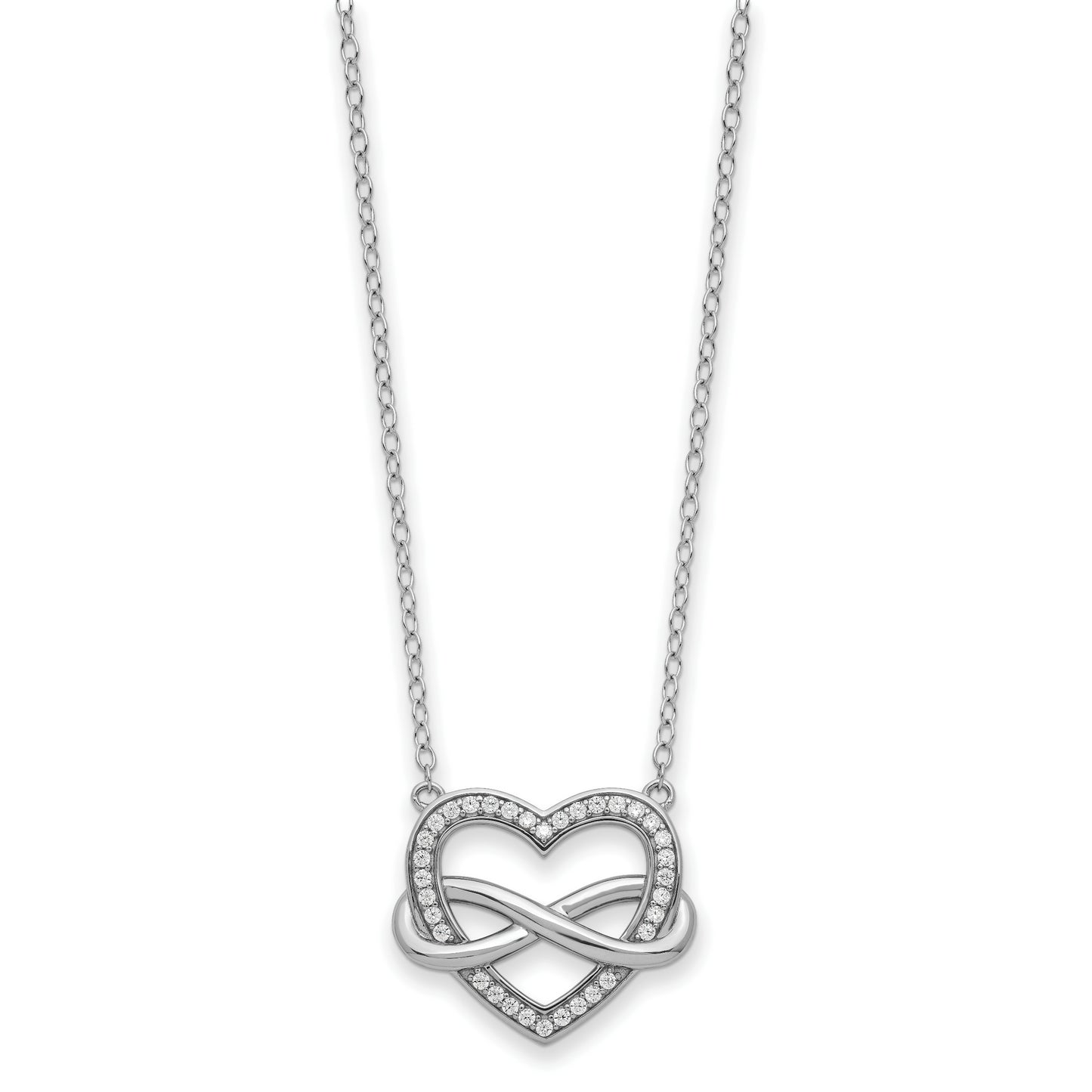 Sterling Silver CZ Friends are Forever Heart 18in Necklace