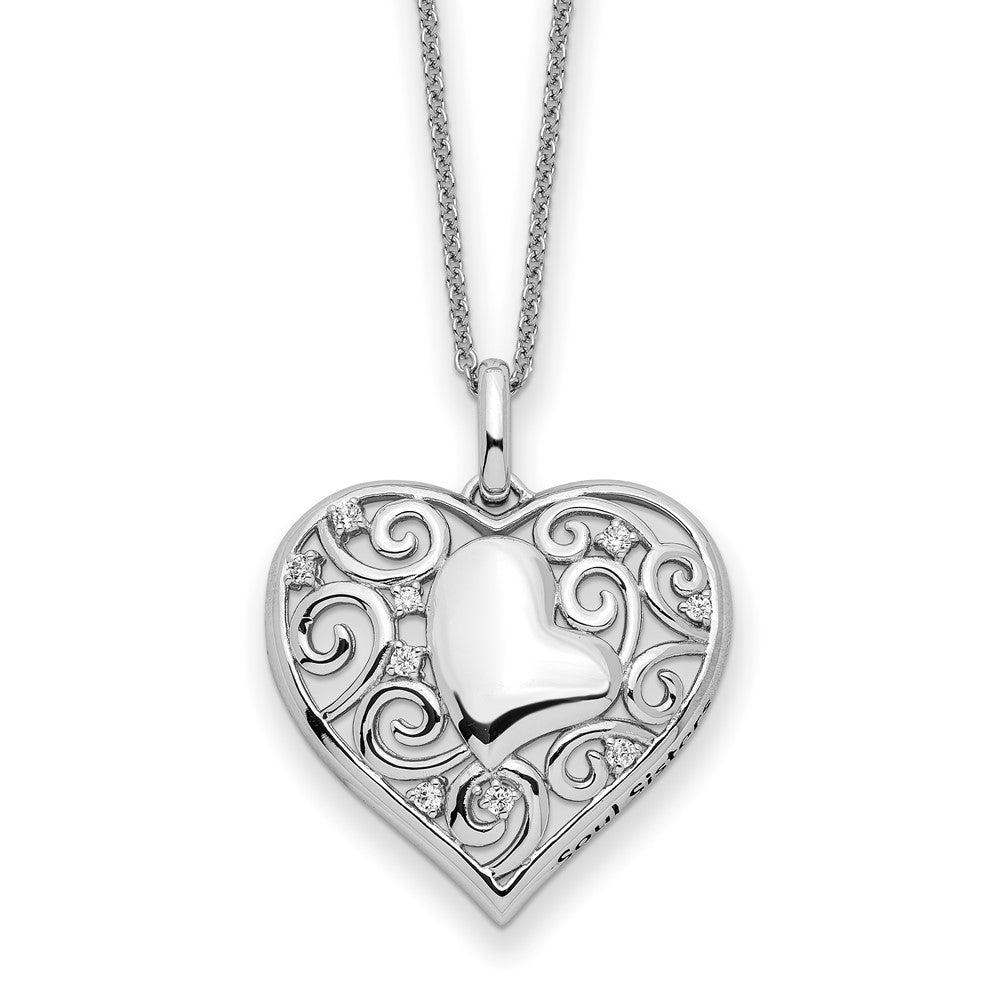 Sterling Silver CZ Antiqued Soul Sister Heart 18in Necklace