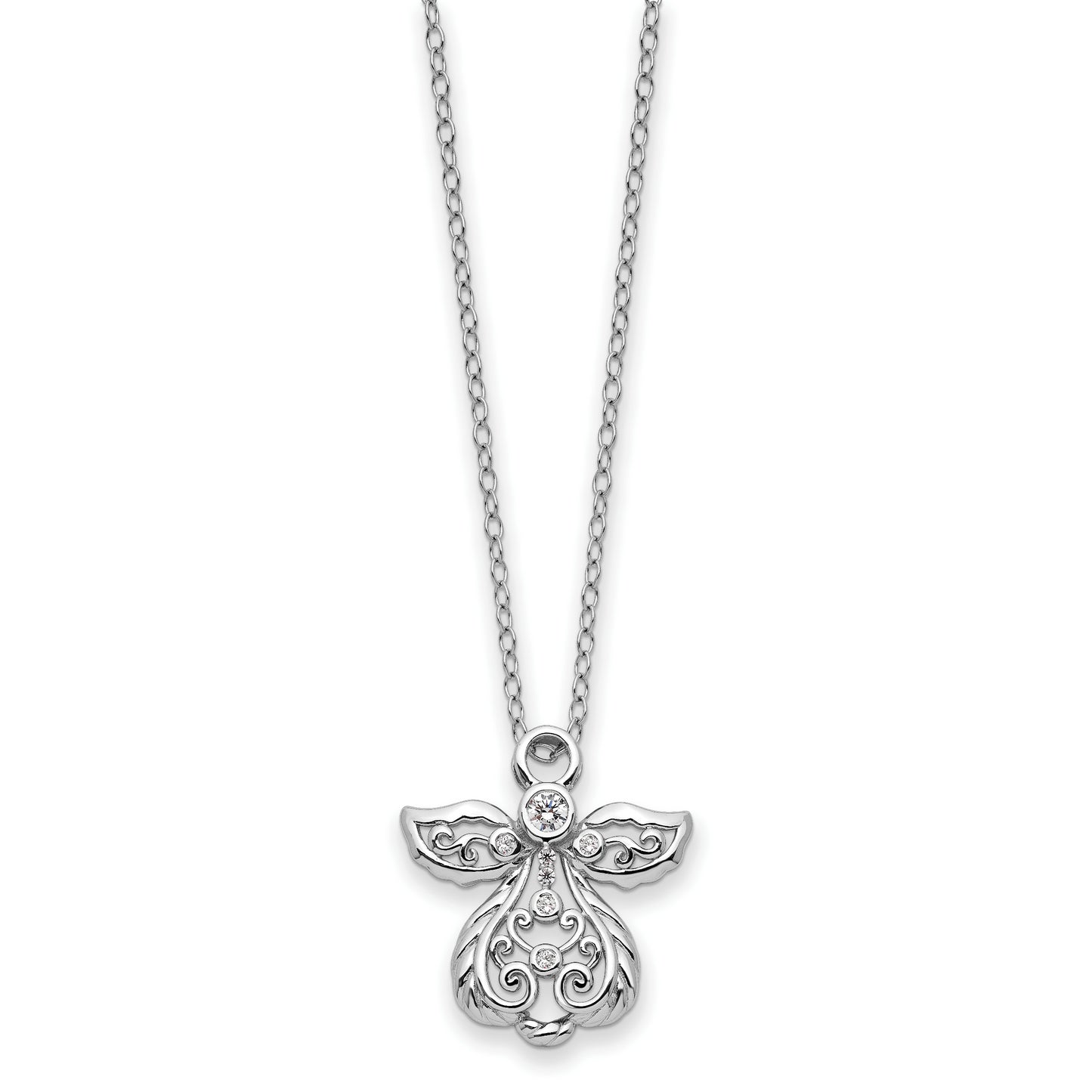 Sterling Silver CZ Earth Angel 18in Necklace