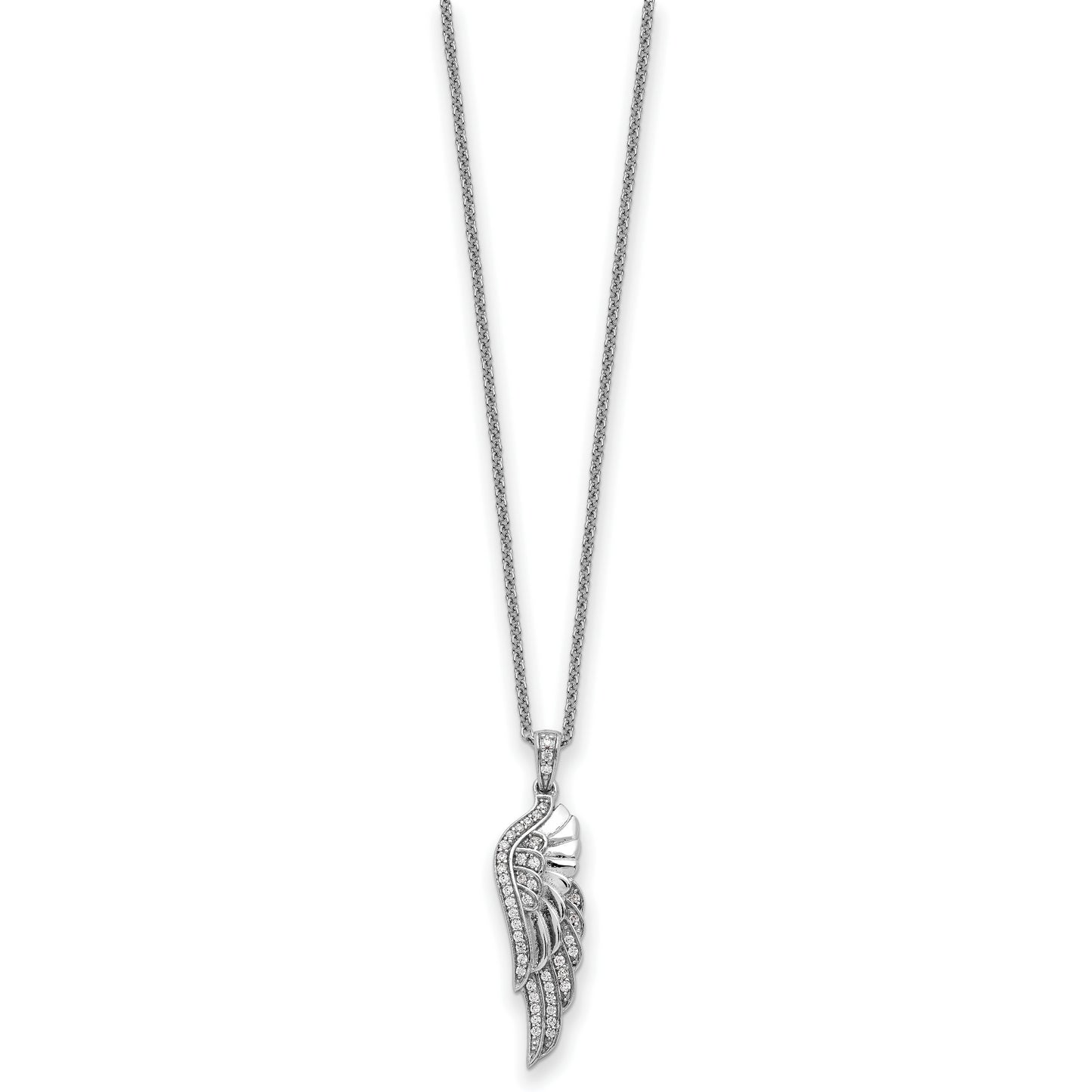 Sterling Silver CZ Heaven Sent Wing 22in Necklace