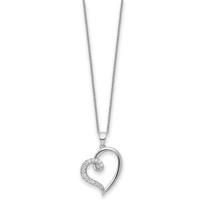 Sterling Silver CZ Frienship Heart 18in Necklace