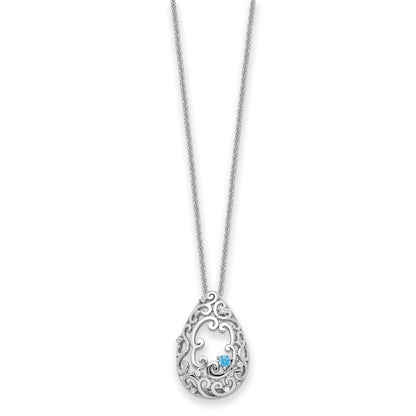 Sterling Silver Blue and Clear CZ In Memory of My Father 18in Necklace