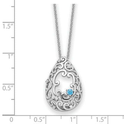 Sterling Silver Blue and Clear CZ In Memory of My Father 18in Necklace