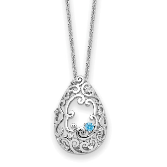 Sterling Silver Blue and Clear CZ In Memory of My Father 18in Necklace