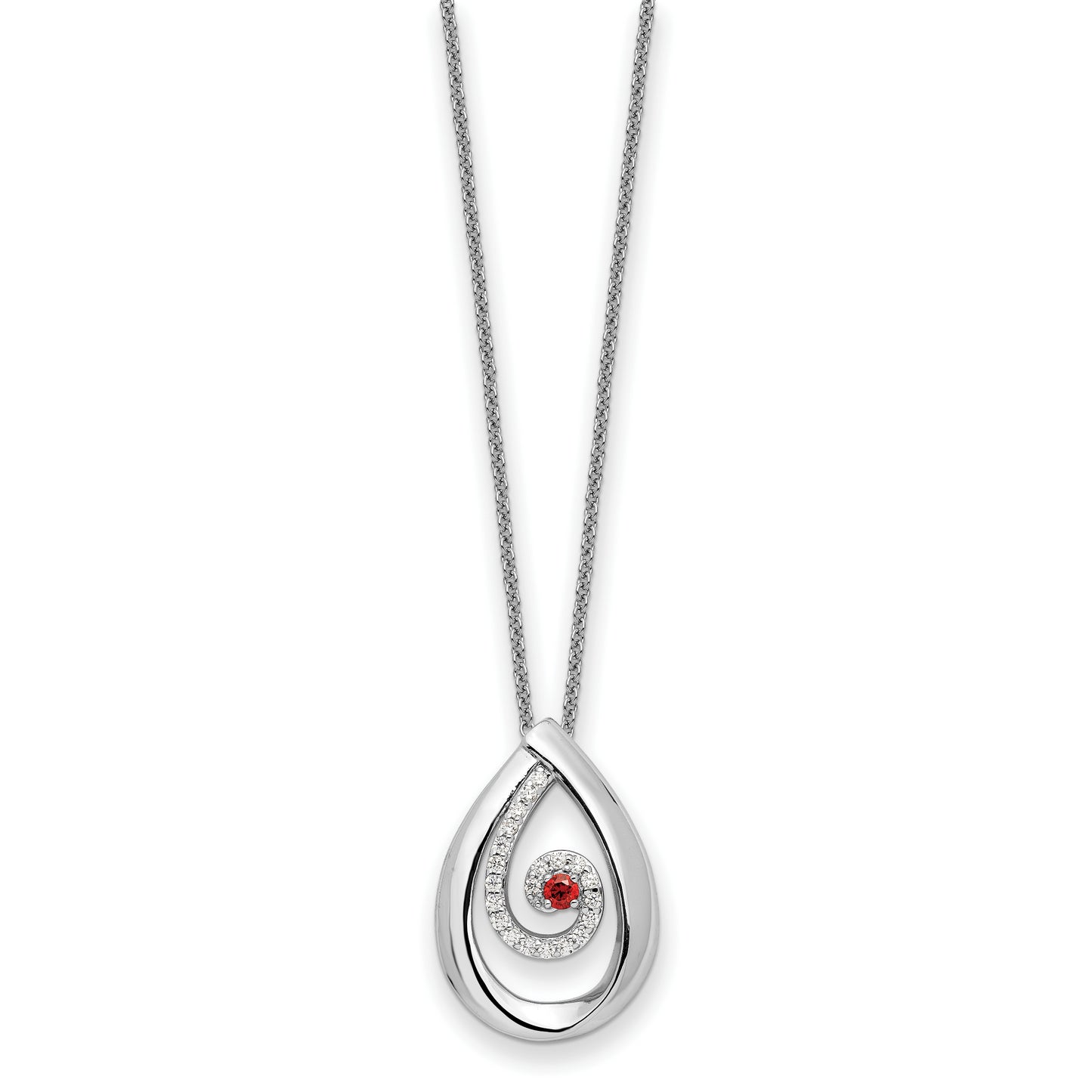 Sterling Silver Red & Clear CZ In Memory of my Mother 18in Necklace