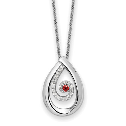 Sterling Silver Red & Clear CZ In Memory of my Mother 18in Necklace