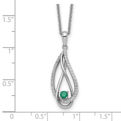 Sterling Silver May CZ Always in my Heart Birthstone 18in Necklace
