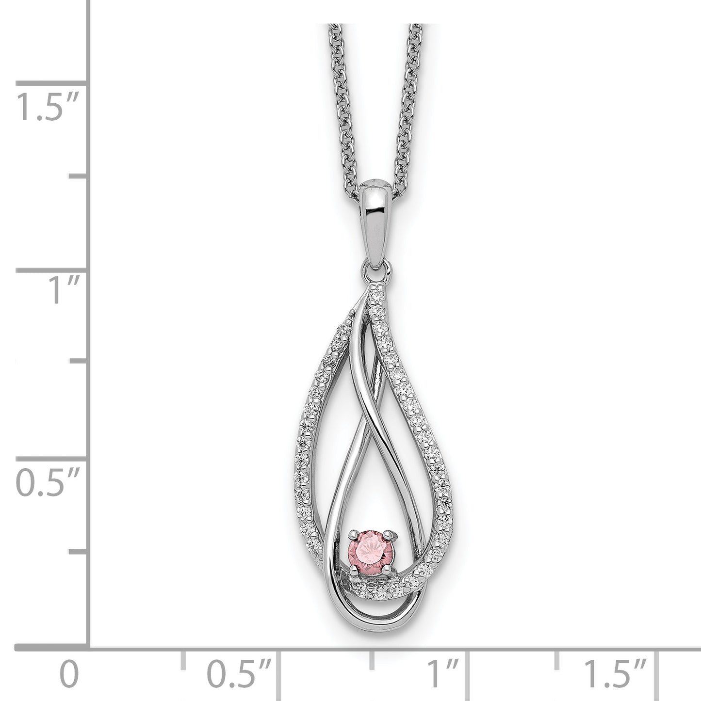 Sterling Silver Oct CZ Always in my Heart Birthstone 18in Necklace