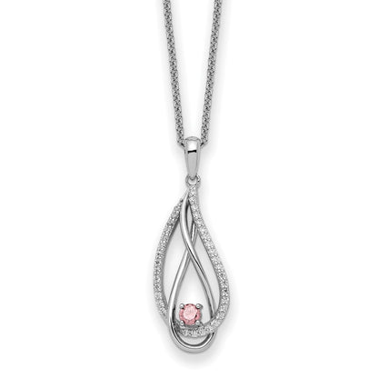 Sterling Silver Oct CZ Always in my Heart Birthstone 18in Necklace