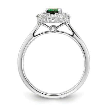 14K White Gold Lab Grown Diamond & Cr. Oval Emerald Fashion Ring