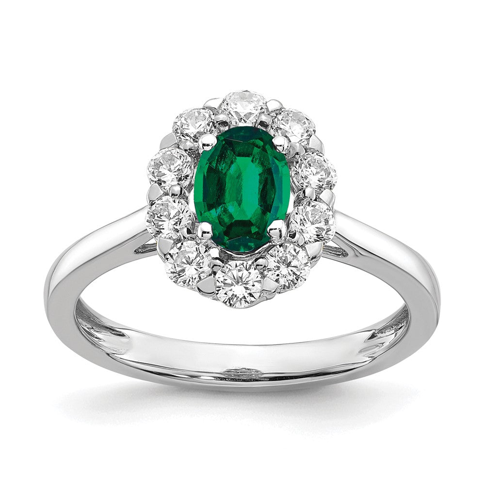 14K White Gold Lab Grown Diamond & Cr. Oval Emerald Fashion Ring