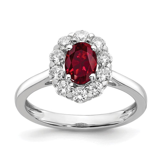 14K White Gold Lab Grown Diamond & Cr. Oval Ruby Fashion Ring