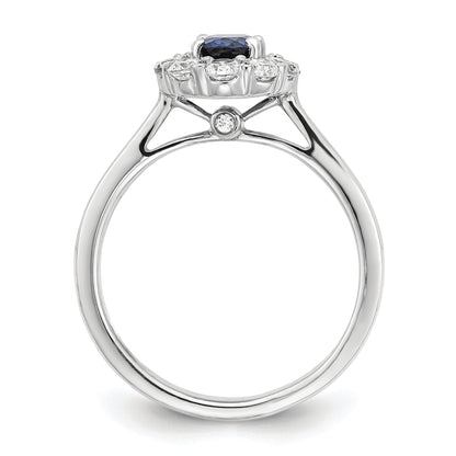 14K White Gold Lab Grown Diamond & Cr. Oval Blue Sapphire Fashion Ring