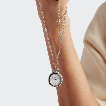 24MM RUNWELL WATCH PENDANT NECKLACE | Silver