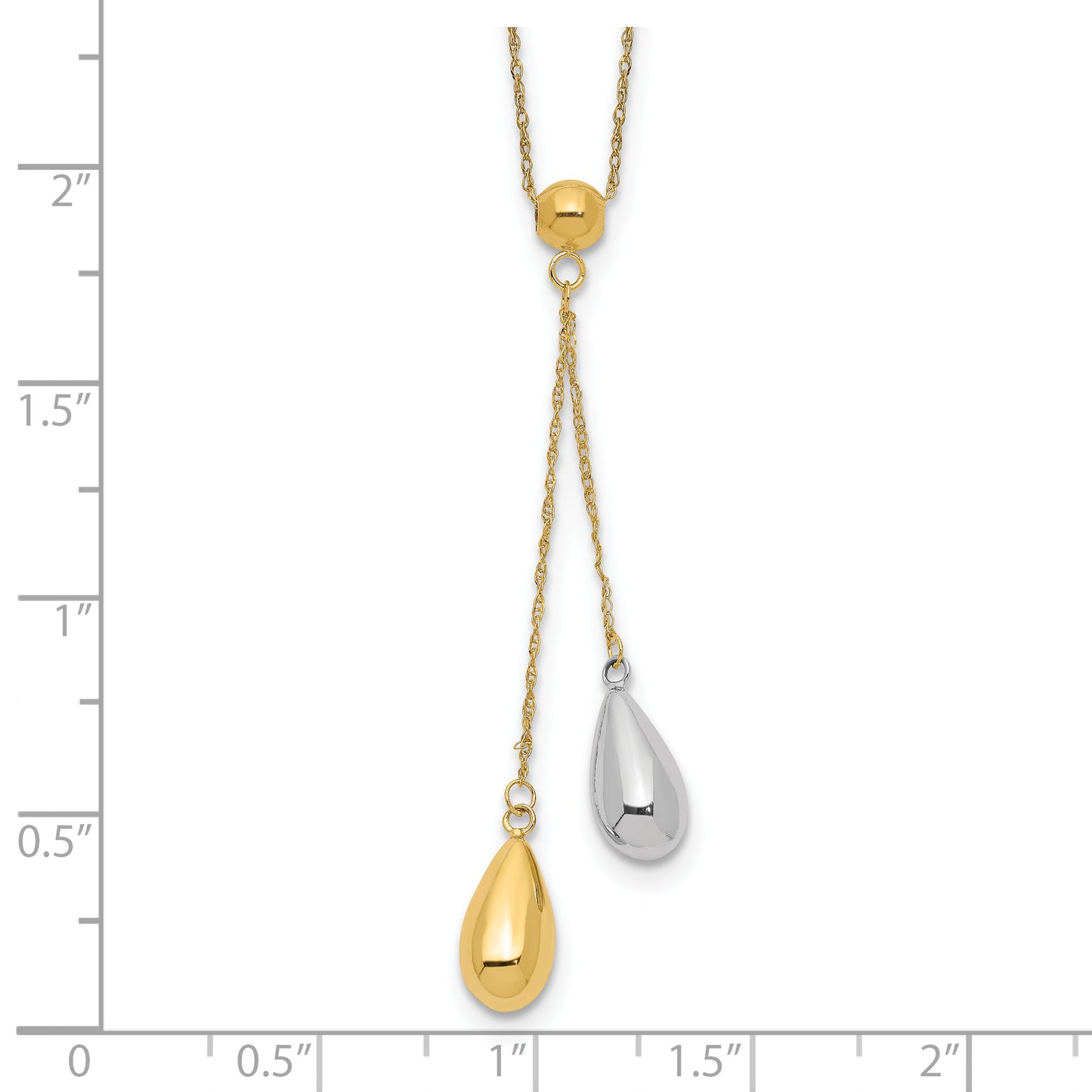 14k Yellow and White Gold Teardrop Puff Lariat Necklace