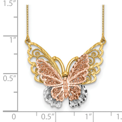14k Yellow & Rose Gold w/ Rhodium Butterfly Necklace