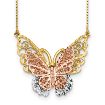 14k Yellow & Rose Gold w/ Rhodium Butterfly Necklace