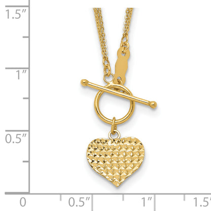 14k Polished 3-Strand D/C Heart Toggle Necklace