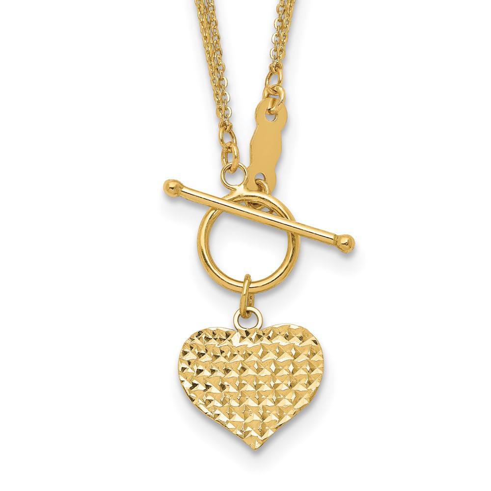 14k Polished 3-Strand D/C Heart Toggle Necklace