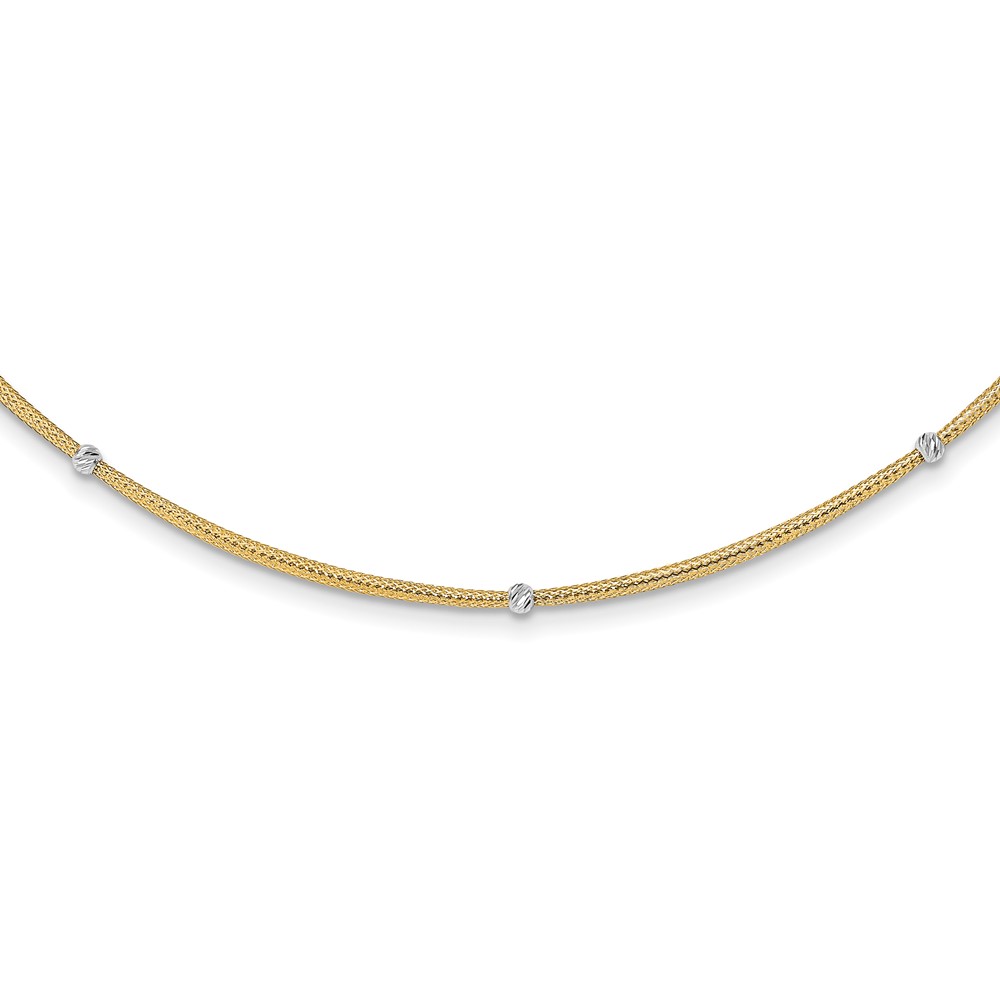 14K Two-tone Gold Woven Flexible  D/C Beads Necklace