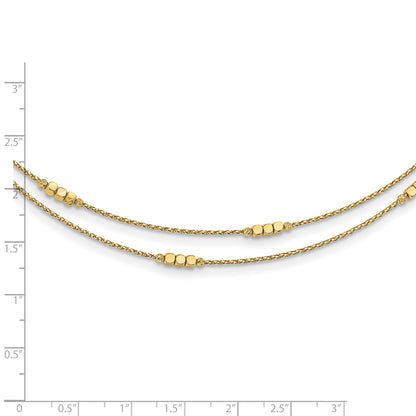 14K Polished D/C Beaded Double Strand w/1 inch ext. Necklace