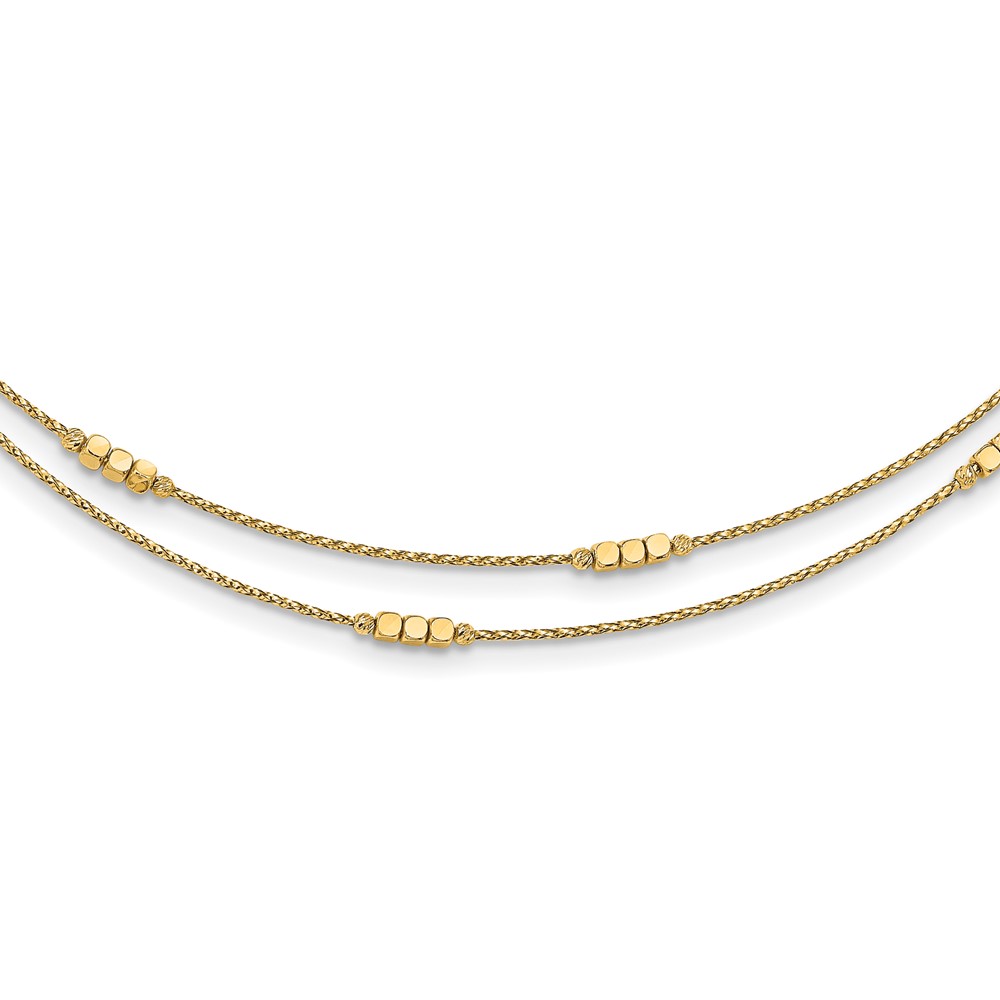 14K Polished D/C Beaded Double Strand w/1 inch ext. Necklace